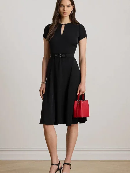 Sukienka o długości do kolan z paskiem w talii Lauren Ralph Lauren czarna