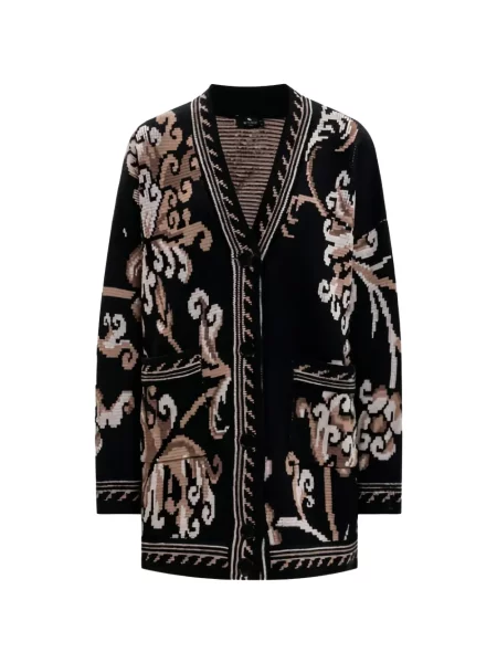 Cardigan Etro de lână cu model floral negru