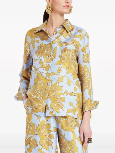 Cămașă La Doublej de mătase cu model floral cu imagine galben