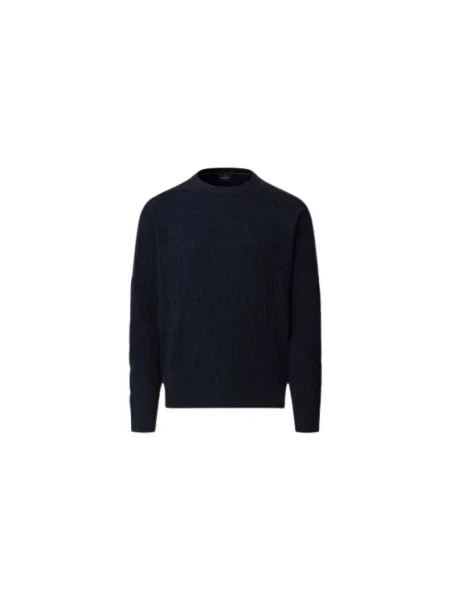 Sweter Hackett wełniany z okrągłym dekoltem niebieski