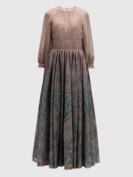 Макси платье Christian Dior с принтом бежевое