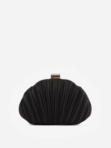 Torebka Kopertówka w Kształcie Muszli z Satynowym Połyskiem z Rączką Nolonice czarna