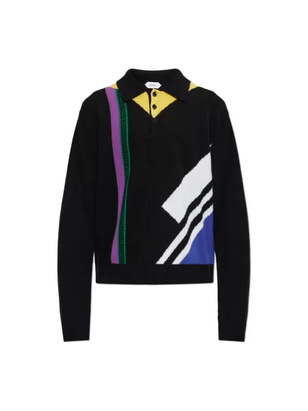 Sweter z golfem Versace wełniany z długim rękawem do golfa czarny