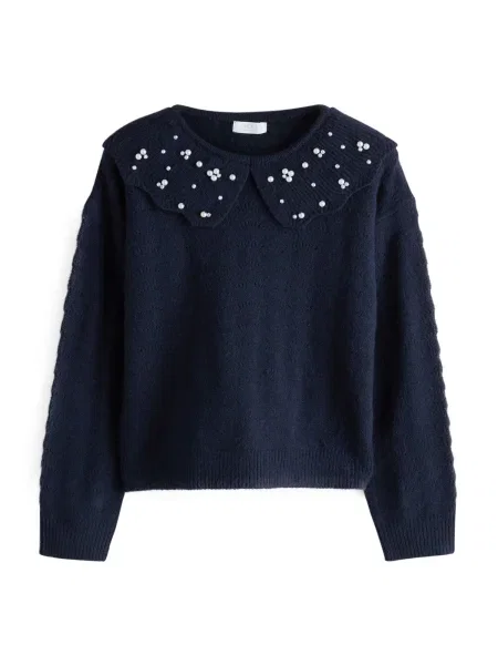 Next Pulover bleumarin / perlat alb