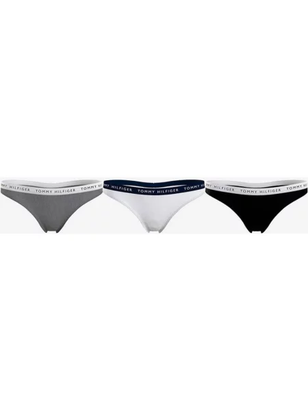 Tommy Hilfiger Thong szaro-biało-czarne stringi 3 sztuki XS białe