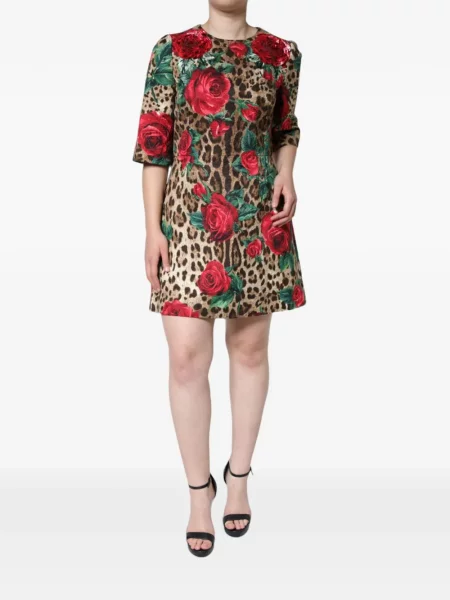 Rochie mini Dolce & Gabbana cu imagine cu model leopard roz