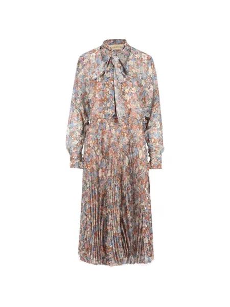 Rochie midi Valentino Garavani cu funde cu model floral albastru