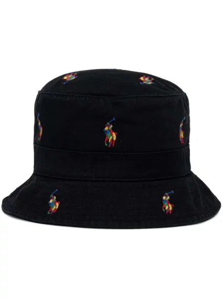 Siuvinėtos polo marškinėliai Polo Ralph Lauren kordinis velvetas su sagtimis juoda