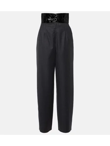 Pantaloni Alaïa cu talie înaltă de lână gri