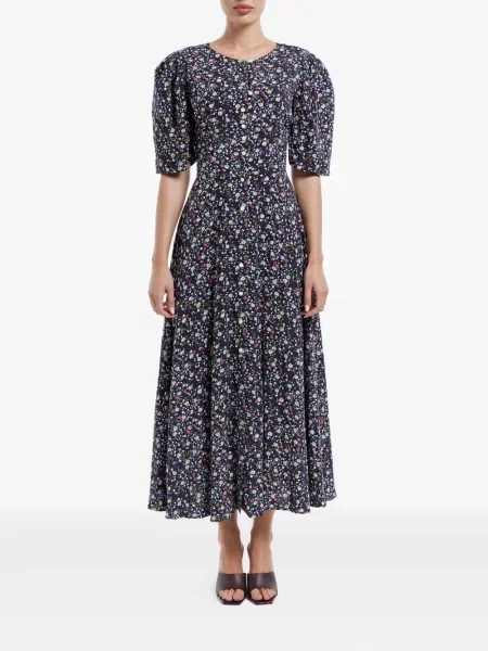 Rochie midi Post Meridiem cu model floral cu imagine până la genunchi albastru