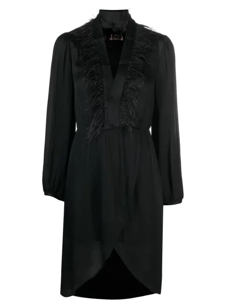 Rochie maxi Twinset cu pene lungă de costum negru