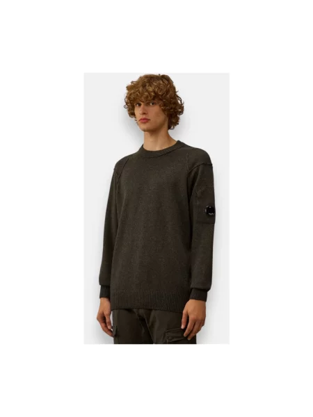 Lniany sweter C.p. Company z okrągłym dekoltem szary