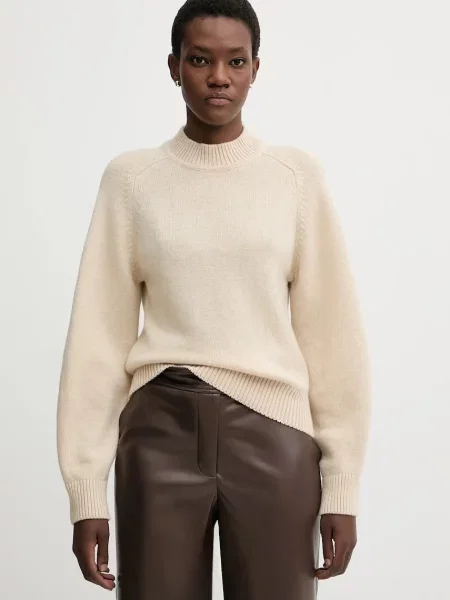 Sessun sweter wełniany z półgolfem beżowy