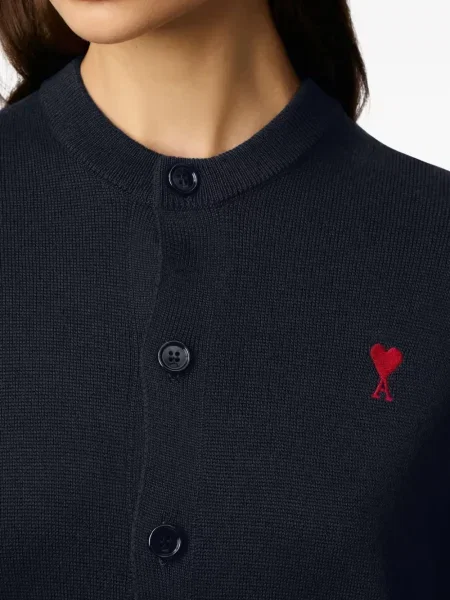Cardigan Ami Paris de lână cu motiv cu inimi albastru