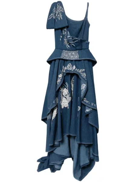 Maksi sukienka jeansowa Saiid Kobeisy w kwiatki garniturowa niebieska