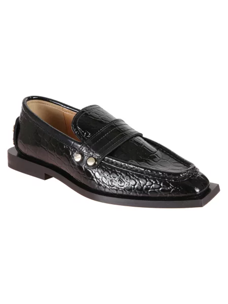 GANNI mokasyny Studs Square Toe Loafer Shiny Croco na płaskim czarny