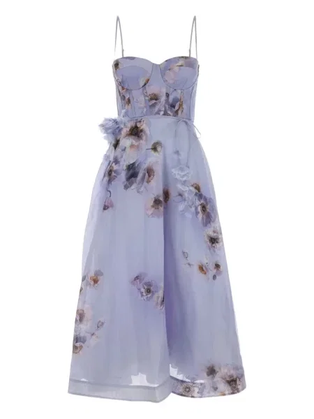 Rochie midi Zimmermann cu model floral cu imagine până la genunchi violet