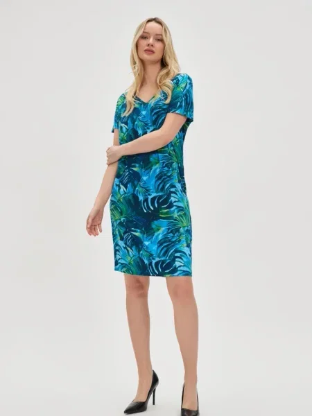 Костюм рокля Marisse с принт в тропически десен синьо