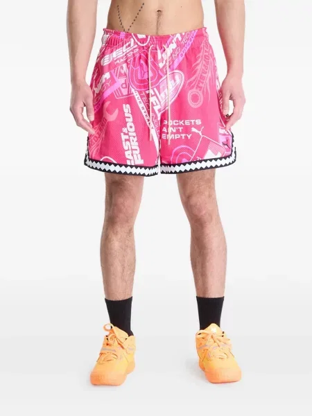 Pantaloni scurți Puma cu imagine cu cordon roz