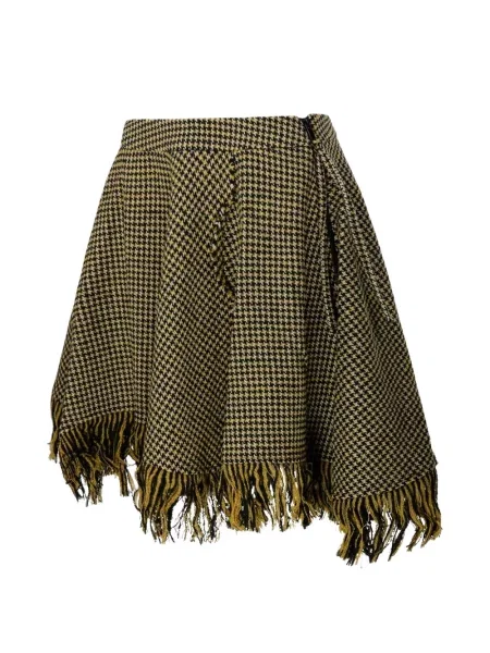 "houndstooth" rašto sijonas Ganni su kutais geltona