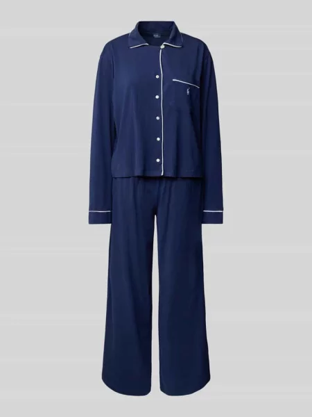 Piżama z wyhaftowanymi logo model ‘POLO ESSENTIALS’ Polo Ralph Lauren granatowa
