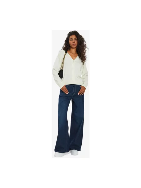 Sweter Guess JEANS Silk and Wool-Blend Mini Triangle Cardigan Warm White S białe