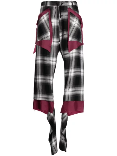 Spodnie Sulvam w kratkę z nadrukiem asymetryczne czarne