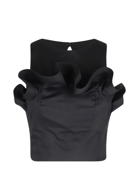 Top scurt Elisabetta Franchi cu volane negru