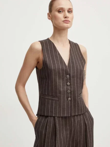 Lněná vesta Day Birger et Mikkelsen Frida Casual Linen Stripe hnědá