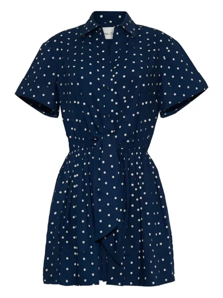 Sukienka mini Cara Cara w grochy wiązana garniturowa niebieska