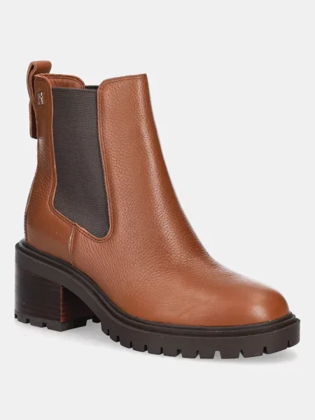 Tommy Hilfiger ghete chelsea de piele TH LEATHER CHELSEA CLEATED HEEL maro
