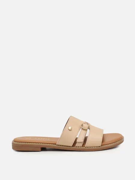Шкіряні Шльопанці YUKI бежевий