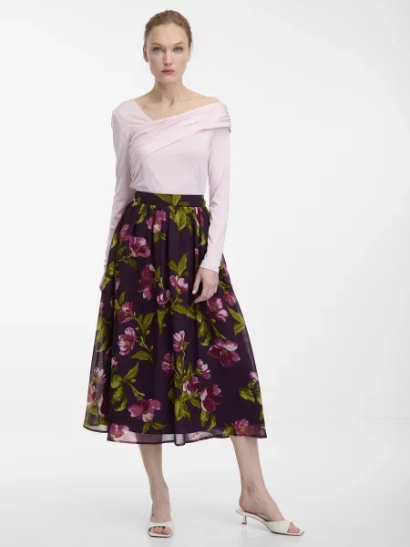 Fustă midi Orsay cu model floral până la genunchi roz