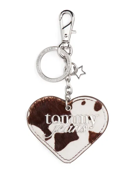 Top Tommy Jeans din piele cu motiv cu inimi argintiu