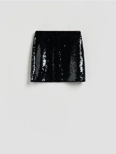 Reserved Cekinowa spódnica mini czarny
