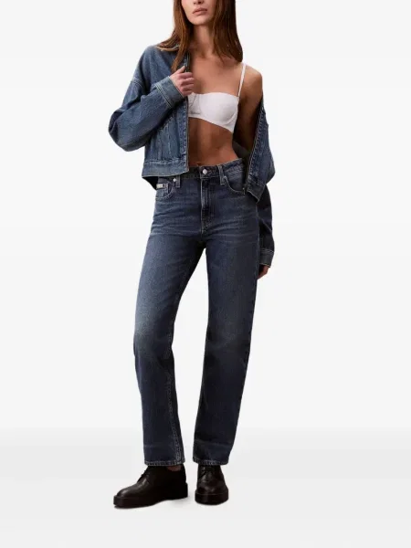 Blugi drepți Calvin Klein Jeans cu talie înaltă albastru