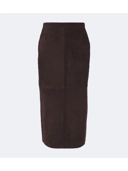 Fustă tip creion Nour Hammour din piele de căprioară maro