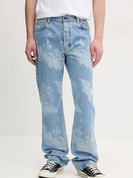 Fiorucci jeansi Angel Print Straight Fit Jeans barbati albastru