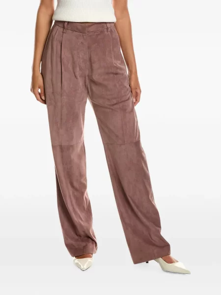 Pantaloni Brunello Cucinelli din piele de căprioară maro
