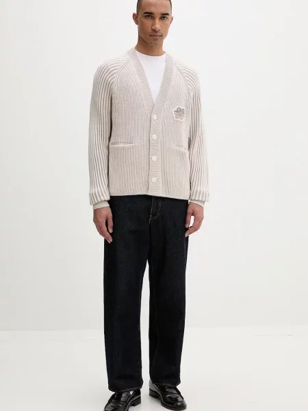 Filling Pieces kardigan pánský s příměsí vlny Knit Cardigan béžový