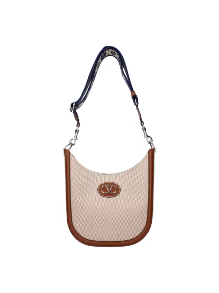 Lniana torebka crossbody Valentino Garavani beżowa