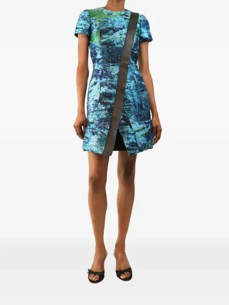Rochie mini Proenza Schouler cu broderie din tweed albastru