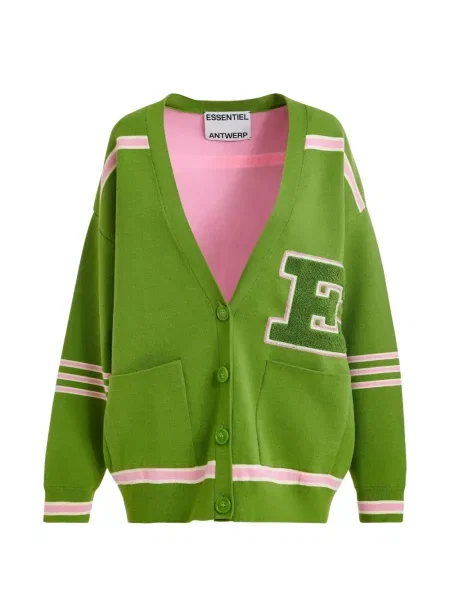 Cardigan Essentiel Antwerp cu dungi cu decolteu în V verde