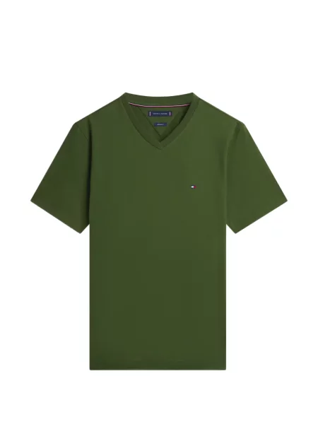 Tricou Tommy Hilfiger cu broderie cu decolteu în V verde