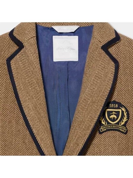 Marynarka Brooks Brothers wełniana w jodełkę brązowa