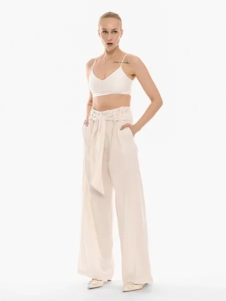 Pantaloni cutați Redial crem