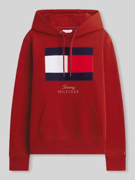 Bluza z kapturem z nadrukiem z logo Tommy Hilfiger czerwona