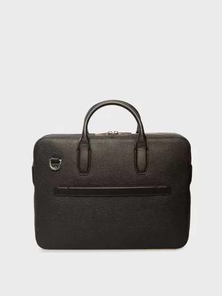Кожаная сумка для ноутбука Tommy Hilfiger в деловом стиле черная