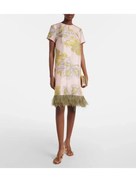 Rochie La Doublej de mătase cu model floral verde