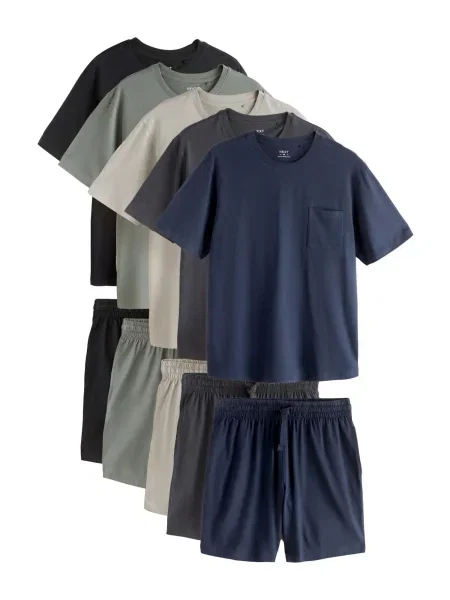 Next Pijama scurtă kitt / bleumarin / gri metalic / verde pastel / negru alb